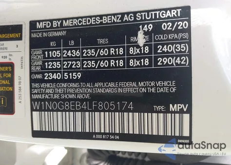 2020 Mercedes-Benz Glc 300 4Matic из США, поврежденный, VIN W1N0G8EB4LF805174